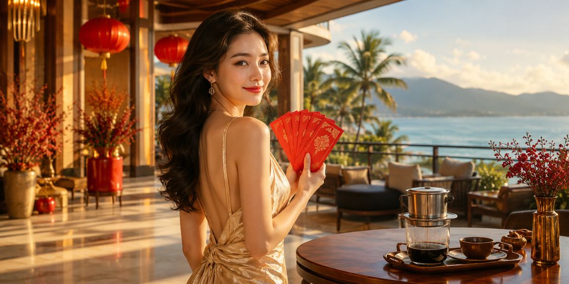 Người chơi nhận phong bì đỏ thưởng tại quán cà phê Đà Nẵng