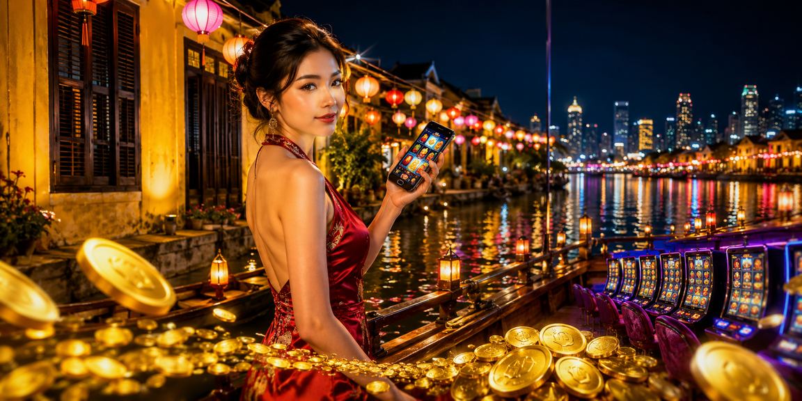 Người chơi dùng điện thoại tham gia casino trong lễ hội Hội An